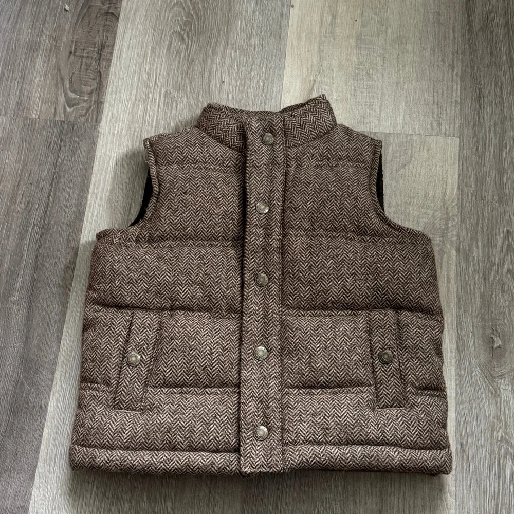 Janie and Jack Boys Brown Herringbone Puffer Vest 6-12 Months Quilted Snap Front